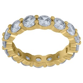 925 Sterling Silver Yellow tone Womens Round CZ Single Row Eternity Engagement Ring 4mm Size 8 - Eternity Ring for Women