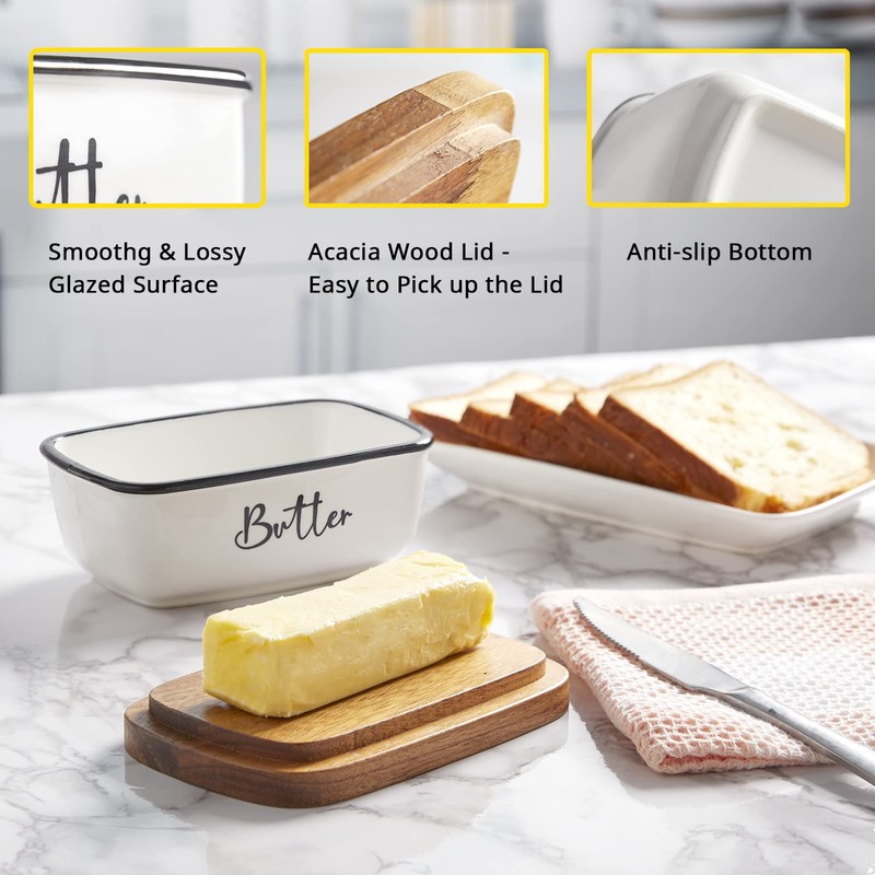 Butter Dish with Lid, ALELION Large Ceramic Butter Dish for