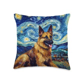 German Shepherd Starry Night Van Gogh Shepherd Dog Throw Pillow