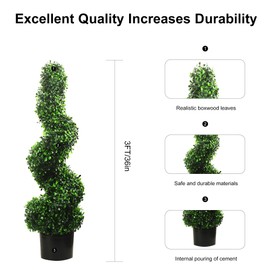 MDAL 3FT Artificial Spiral Boxwood,Topiary Trees Artificial Outdoor-Indoor Outdoor Decor - Plastic Pots（2pack）