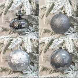 Art Beauty Large Christmas Baubles 18pcs Grey Shatterproof Christmas Tree Decorations for Xmas Hanging Ornaments Festival Holiday Decor
