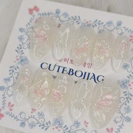 Iridescent Wing Handmade Nail Tips - Square L / 이리데슨트 윙 수제네일팁 - 스퀘어L