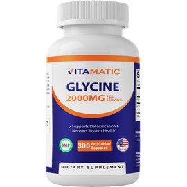 Vitamatic Glycine Supplement, 2000mg Per Serving, 300 Count, Non-GMO, Gluten Free