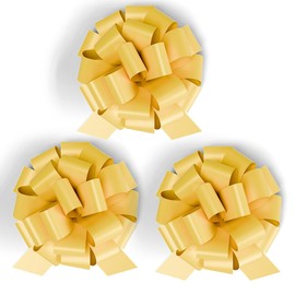 InstaBows 3-Pack 8-Inch Yellow Pull String Gift Bows – Satin Finish Large Bows for Gift Wrapping, Birthdays, Baby Showers & Events – Easy to Assemble for Boxes, Baskets & Party Decorations