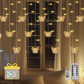 Dailyart Butterfly String Lights, 48 LED 10.9FT Butterfly Curtain Lights 8 Modes USB Power with Remote Control Butterfly Decorations for Bedroom, Room, Wall, Party, Ceiling, Wedding, Christmas