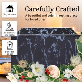 Rsobl Black Marble Cremation Urn Vault for Human Ashes, Adult Sized for Ground Burial, Home Memorial and Funeral Use