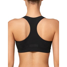 Yvette Racerback Sports Bras for Women High Impact Front Zip Supportive Wireless Workout Bra, Black, L+
