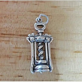 Sterling Silver 3D 24x10mm Bar Wine Bottle Opener Corkscrew Charm - Jewelry Making DIY Crafting Charm Beads for Bracelets
