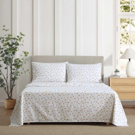 Eddie Bauer - Sheet Set, Cotton Percale Bedding with Matching Pillowcases, Crisp & Breathable, 200-Thread Count, Classic Comfort Essentials (Sunflower Yellow, Queen)