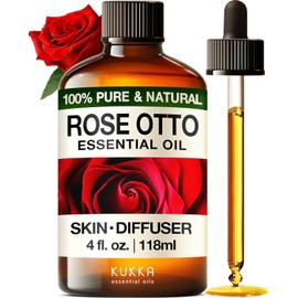Kukka Rose Essential Oils for Skin Use & Aromatherapy - 100% Natural Rose Oil for face - Rose Oil Essential Oil for Diffuser Skin Face Hair & Soap Making Scent & Perfume (4 fl oz)