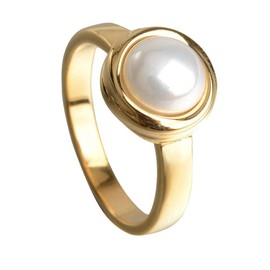 PAURO Women's Stainless Steel Pearl Promise Engagement and Wedding Ring for Lovers, Metal