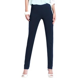 SLIM-SATION Women's Wide Band Regular Length Pull-on Straight Leg Pant with Tummy Control, Midnight, 2