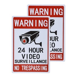 dojune-2-Pack 24 Hour Video Surveillance Sign, No Trespassing Aluminum Warning Sign, 12x8 Inches Indoor/Outdoor Use for Home Business CCTV Security Camera, UV Protected & Waterproof
