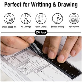 AKARUED Rollerball Pens 24 Pack Black Gel Pens, 0.5mm Liquid Ink Rollerball Pen, Quick-Drying Ballpoint Pens Writing Pens for Bullet Journal, Notebook. School & Office Accessories for Students Adults