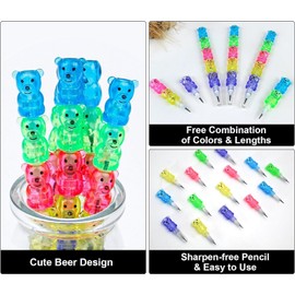Slzhds 40 Pcs Lápices Apilables, Lápices de Plástico Apilables con Forma de Oso, Perfecto para Regalos Divertidos, Juguete Educativo, Escritura y Dibujo, Regalos Cumpleaños Colegio