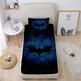 Gusuhome Boys Bats Fitted Sheet Set 3D Printing Bedding Set Queen for Teens 3 Piece (1 Deep Pocket and 2Pillowcases) Microfiber Bed Sheet Set for Kids and Man Blue Black