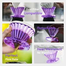 MAVO Pour Over Coffee Dripper, Detachable Hand Drip Brewer, Pour Over Coffee Maker, Compatible with V01 Paper Filters & Wave Filter 155, Purple