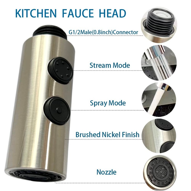 Kitchen Sink Faucet Sprayer Head Attachment, 2 Functions Pull Out