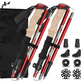 Vtizikl 2025 Ultralight Adjustable Walking Poles - 2 Pack Collapsible Trekking Sticks with Cork/EVA Handle (110-125cm) for Hiking, Arthritis Support & Outdoor Walking - Aluminium Alloy​ (Red)