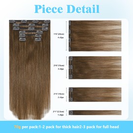 Ukira Light Brown Hair Extensions for Women Clip in, 70g 20 Inch 7pcs Clip in Hair Extensions Human Hair, Natural Stright Remy Human Hair Clip in Extensions for Women Chestnut Brown Hair Extensions