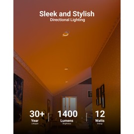 Sunco 6 Inch Gimbal LED Recessed Light, Eyeball Directional Canless Downlight with Night Light, 1400 Lumens, Selectable CCT 2700K/3000K/4000K/5000K/6000K, Dimmable, 12W=80W ETL 4 Pack