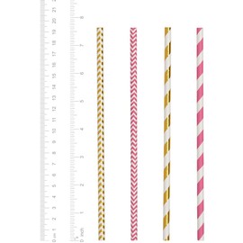 Comfy Package [Case of 4,800] Hot Pink & Gold Paper Straws Disposable, 100% Biodegradable Multi-Pattern Party Straws For Birthday, Wedding and Holiday Decoration