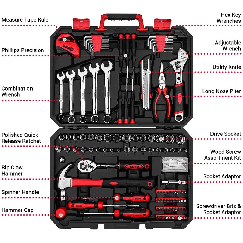 DEKOPRO Tool Set:158 Piece Home Tool Kit, Household Basic Repair