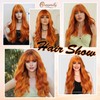 Creamily Long Wavy Orange Wigs with Bangs for Women Synthetic