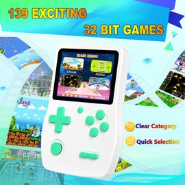 32 Bit Handheld Games for Kids Preloaded 139 Video Games, Portable Video Gaming Player with 3.0" IPS Screen and Rechargeable Battery, Mini Travel Games Electronic Gifts Toys for Boys Girls, White