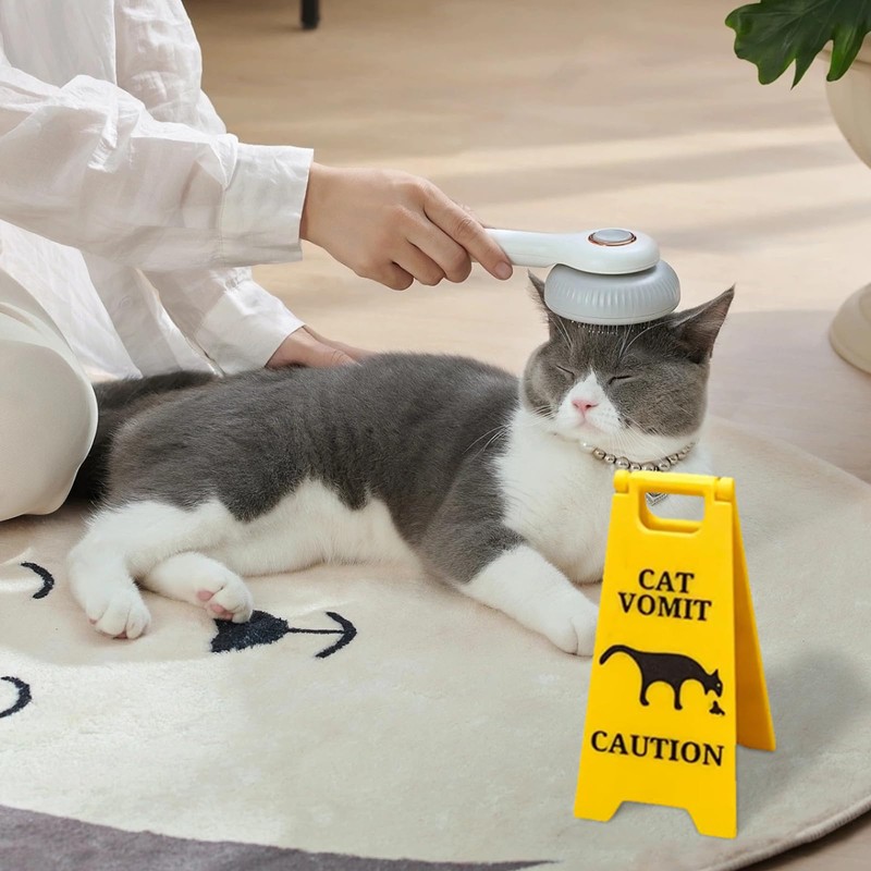 Generic Cat Vomit Caution Sign, Funny Cat Sign Decor, Yellow