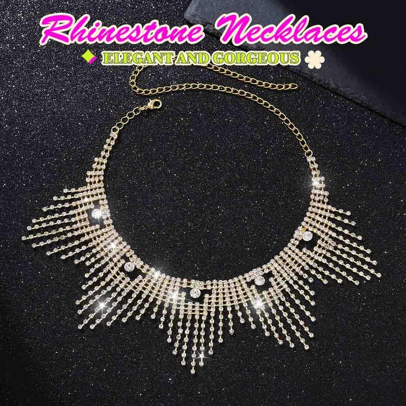 JAKAWIN Diamond Choker Necklace Gold Sparkly Rhinestone Porm Jewelry for