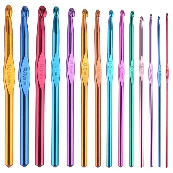 BCMRUN BCMRUN 14 pcs Multicolor Aluminum Crochet Hooks Knitting Needles