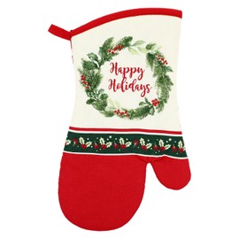Happy Holidays Holly Greens Christmas Wreath Garland Decorative Kitchen Linen Set Lightweight 1 Oven Mitt 2 Pot Holders 2 Dish Towels Optional Bottle Opener