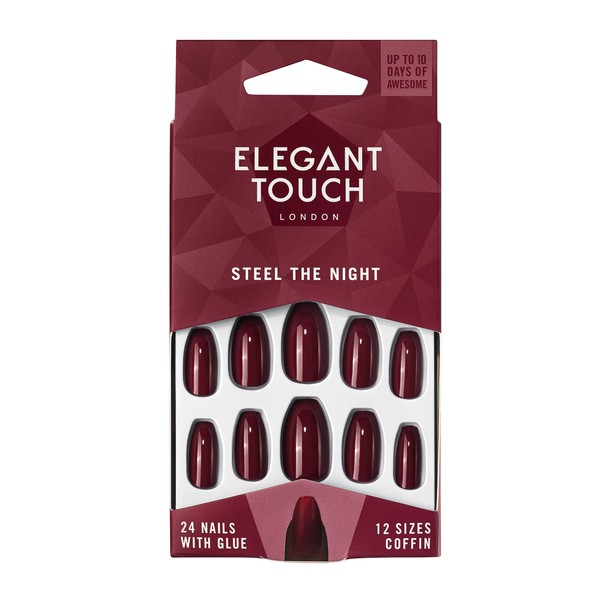 Elegant Touch Colour False Nails, Steel The Night, Oval Shape (previously Known as After Dark), 24 Nails with Glue Included