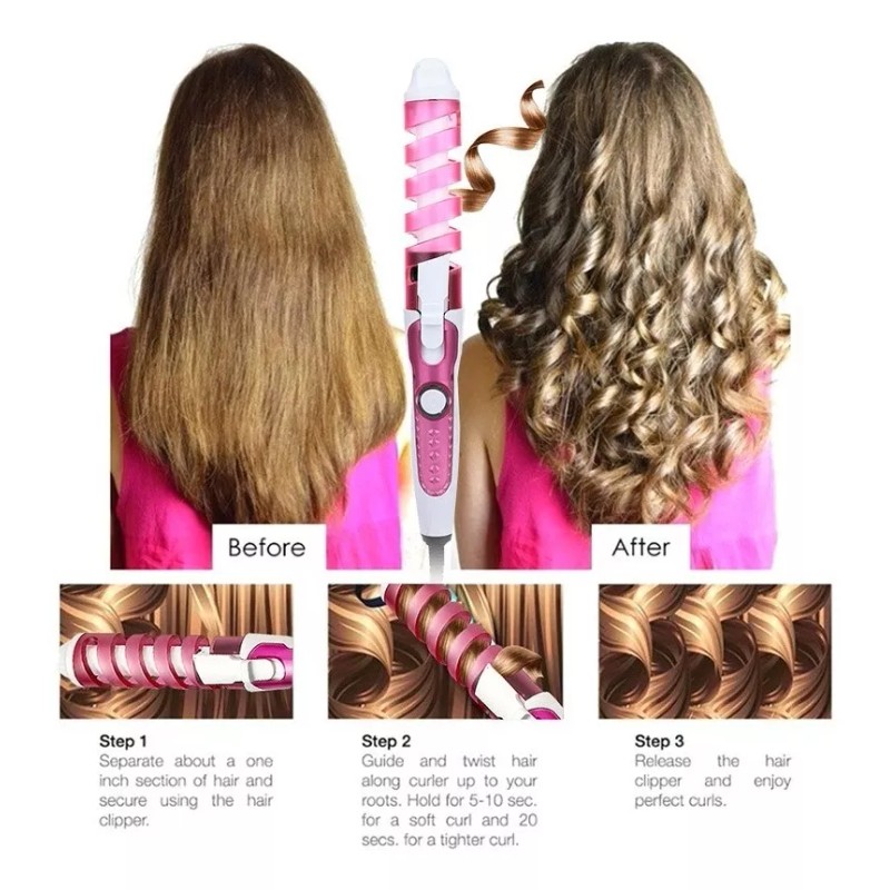 Sellatodo Rizadora Cabello Doble Espiral Ceramica Ondas Rulo Modelado