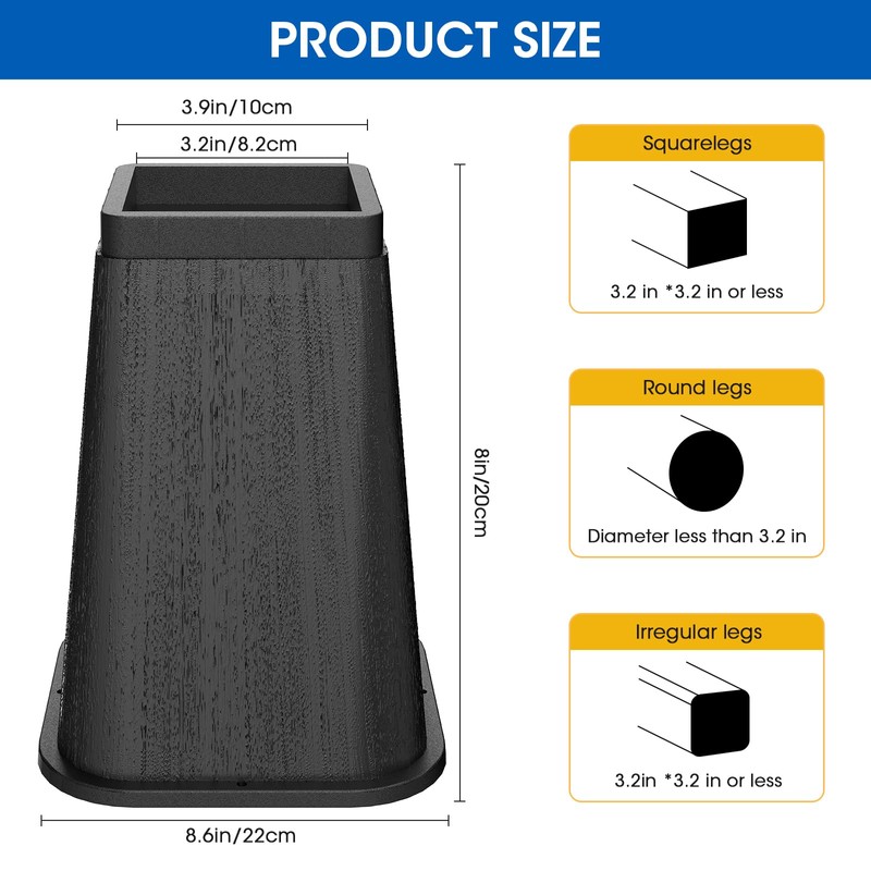 MYMULIKE Bed Risers 8 Inch Heavy Duty, Furniture Risers Lifts