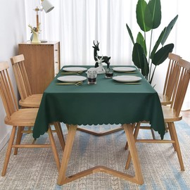 Forhomelife Tablecloth Christmas Green Solid Simple Rectangle 135×180cm Washable Quick-Drying Thick Heat-Resistant Green
