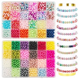 2400 Pieces 48 Colours Round Colourful Beads, 6 mm Acrylic Beads with Hole Round Colourful Opaque, Multicoloured Loose Beads for Crafts for Making Jewellery, Bracelets, Necklaces, Earrings, DIY