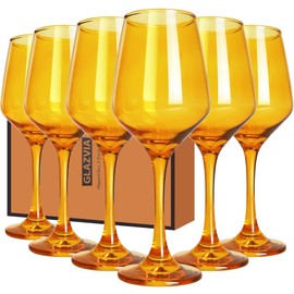 GLAZVIA Amber Wine Glasses Set of 6, 14oz Stemmed Glasses, Thick & Colored, Dishwasher Safe Stemware for Red or White, Gift for Party, Holiday, Anniversary, Restaurant, Home Bar, Daily Use