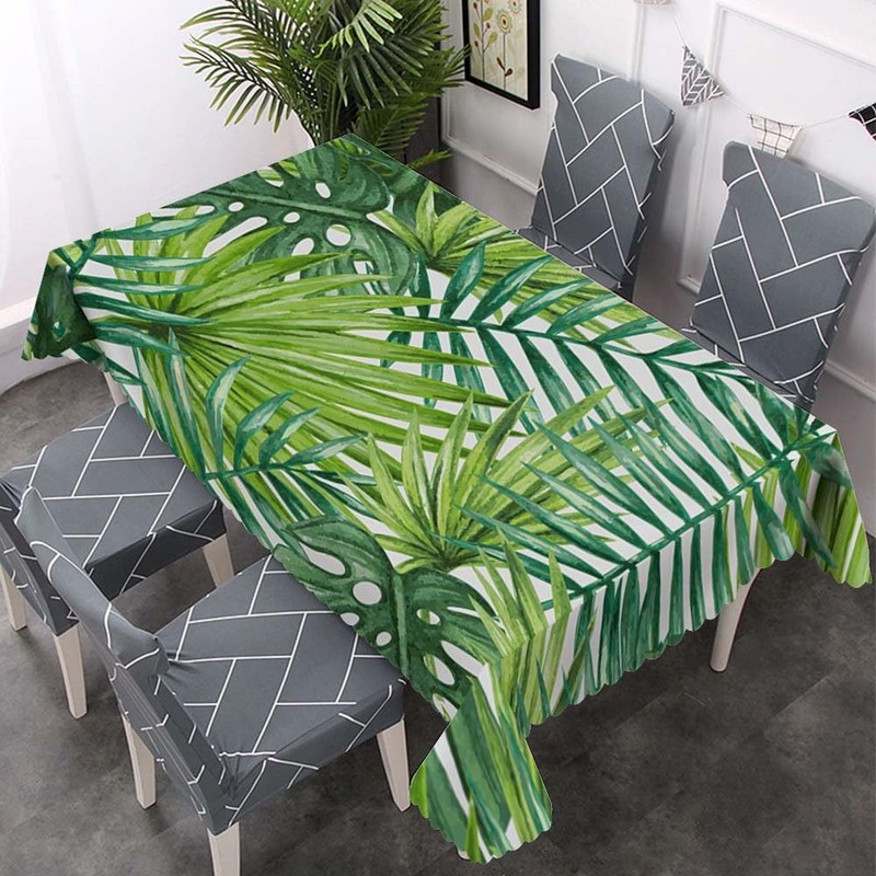 Walmsco Tablecloth Green Watercolor Leaves Palm Decor For Dining Room