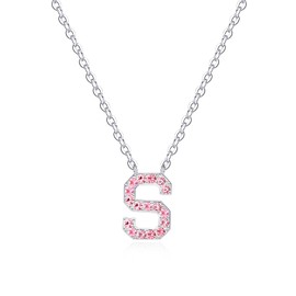 Dixbix Women Initial Letter S Necklaces,Initial S Birthstone Necklace Jewelry Gifts for Women (S October-Tourmaline Pink)