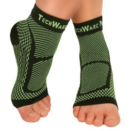 TechWare Pro TechWare Pro Ankle Brace Compression Sleeve - Relieves Achilles Tendonitis, Joint Pain. Plantar Fasciitis Foot Sock with Arch Support Reduces Swelling & Heel Spur Pain. (Black/Green, XXL)
