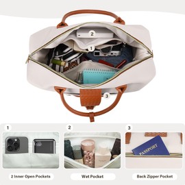 Large Leather Weekender Bags for Women, Travel Duffel Bag PU Overnight Bag Carry On Tote Bag with Shoe Compartment Wet Pocket and Toiletry Bag for Travel Business Women Men