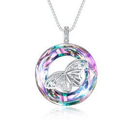 WINNICACA Butterfly Necklace with Purple Crystal S925 Sterling Silver Pendant Jewellery Gifts for Women Birthday