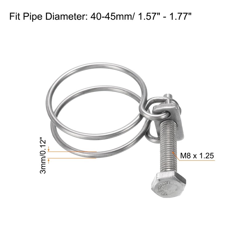 sourcing map 6Pcs Double Wire Hose Clamp, 40-45mm Adjustable Stainless