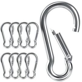 Caianwin Pack of 8 Carabiner Hooks M6 x 60 mm, DIN 5299C Carabiner Load Capacity up to 200 kg, Large Galvanised Steel for Backpack, Dog Lead, Camping, Travel, Hiking