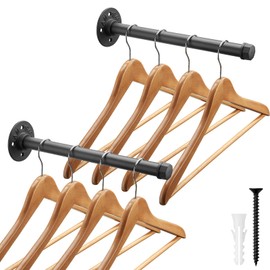 Boshangjia Industrial Pipe Clothing Rack 12 Inch 2 Pack, Wall Mounted Closet Rod-Pipe Shelf Brackets Heavy Duty Clothes Rack for Hanging Clothes Rustic Metal Garment Holder Laundryroom