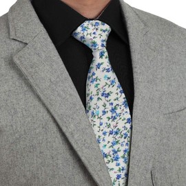 Dan Smith Floral Pure Cotton Men'S Neckties Neck Ties Pocket-Square Cufflinks Black, White,royal Blue,yellow Green,deep Sky Blue-c.c.n.c.009, Normal Tie