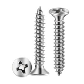 100 PCS #10 X 5/8 inch Flat Head Phillips Wood Screws, 18/8 (A2) Stainless Steel Fully Threaded 10 X 5/8" Self-Tapping Screw, by TPOHH