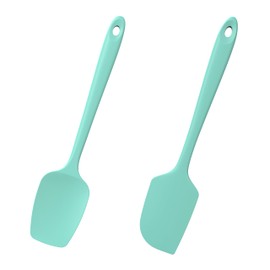 2-Piece Silicone Scraper & Spoon Spatulas: Doosu 600°F Heat Resistant Food Grade BPA Free Rubber Baking Flat Spatula Kitchen Cooking Spoonula for Mixing Scraping Folding Stirring Serving (Aqua Sky)